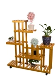 VEHER Ahşap (Çam) GOLD Renk 6 Katlı Bitki Standı, Kilitlenebilir Tekerlekler + Mini Bahçe Set - 1