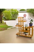 VEHER Ahşap (Çam) GOLD Renk 6 Katlı Bitki Standı, Kilitlenebilir Tekerlekler + Mini Bahçe Set - 2