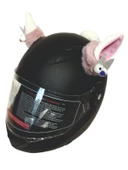 PELUŞ KASK KULAĞI (JK-P4) GÖZLÜ KULAK - Beyaz Pembe - Kemer Beyaz - 2