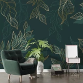 Altın Çizgili Yeşil Yaprak Duvar Kağıdı thumbnail 6