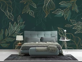 Altın Çizgili Yeşil Yaprak Duvar Kağıdı thumbnail 2