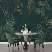 Altın Çizgili Yeşil Yaprak Duvar Kağıdı thumbnail 5