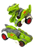 Trex Dinazor Figür Araba Sürtmeli Teker Transformers Robot Dinozor 15cm YEŞİL - 2