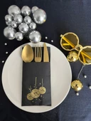 Gold Yaldızlı Siyah Disco Topu Cepli Peçete 12 Adet 40x40 - 1