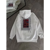 Uzun Kol Kapşonlu Ön Ve Arka Baskılı SweatShirt - Beyaz - 4