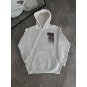Uzun Kol Kapşonlu Ön Ve Arka Baskılı SweatShirt - Beyaz - 3
