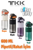 TKK 600 ML Çift Kullanım Pipetli/Rahat içim Bpa İçermeyen Taşıma Kulplu Tritan Su Matarası FFTKK1025-600ML - 5