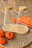Kapris 2 Adet Bambu Kapaklı Borosilikat Cam Yağlık Sirkelik 900ml 16532 - 1