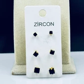 Çelik Üç Çift Tek Taşlı Siyah Küpe (üç Farklı Boy ) Hcz-Model RRGGH - 1