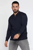 Slim Fit Erkek Polo Yaka Fermuarlı Triko Kazak-7030 - 1