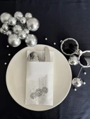 Gümüş Yaldızlı Beyaz Disco Topu Cepli Peçete 12 Adet 40x40 - 1