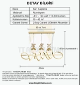 TT Aydınlatma TT314-3TPL-YM-SR  Büyük Sarmal Modeli Yemek Masası Sarı Kaplama Led Avize thumbnail 4