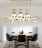 TT Aydınlatma TT314-3TPL-YM-SR  Büyük Sarmal Modeli Yemek Masası Sarı Kaplama Led Avize thumbnail 3