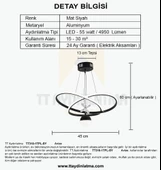 TT Aydınlatma TT310-1TPL-SY  Trio Modeli Mat Siyah Tek Toplu 3 Renk Modüllü Ledli Avize - 4