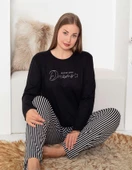 Pijamoni Kadın Milan Büyük Beden Bisiklet Yaka Uzun Kol İnce Pijama Takımı 7666/12- 1 Adet  4XL Siyah thumbnail 1