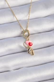 316L Çelik Gold Renk Renkli Kalp Figür Charm Model Kadın Kolye - TJ-BKO9320 - 1