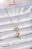 316L Çelik Gold Renk Renkli Kalp Figür Charm Model Kadın Kolye - TJ-BKO9320 - 2