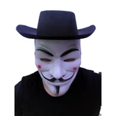 Siyah Renkli Delikli Çocuk Boy Vendetta Şapkası ve Vendetta Maskesi thumbnail 2