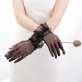 Likralı Güpürlü Yetişkin Tül Eldiven Siyah - 3