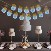 Simli Happy Birthday Flama Dekor 3 Metre Mavi Renk thumbnail 2