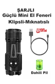 Ultra Mini Şarjlı El Feneri Mıknatıslı Klipsli 5 Fonksiyonlu Seyehat Kamp Ev Ofis 3 XE Led Lamba - 2