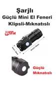 Ultra Mini Şarjlı El Feneri Mıknatıslı Klipsli 5 Fonksiyonlu Seyehat Kamp Ev Ofis 3 XE Led Lamba - 3