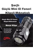 Ultra Mini Şarjlı El Feneri Mıknatıslı Klipsli 5 Fonksiyonlu Seyehat Kamp Ev Ofis 3 XE Led Lamba - 4