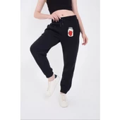 Lucky Life Kadın Üç İplik Lastikli Baskılı Eşofman Pantolon - Lacivert - 2