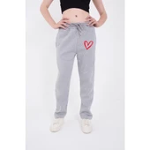 Lucky Life Kadın Oversize Boru Paça Baskılı Eşofman Pantolon - Gri - 2