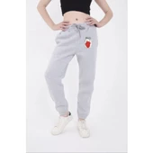 Lucky Life Kadın Üç İplik Lastikli Baskılı Eşofman Pantolon - Gri - 2