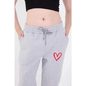 Lucky Life Kadın Oversize Boru Paça Baskılı Eşofman Pantolon - Gri - 4