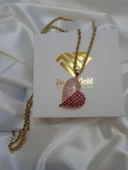 Altın Kaplama Çelik Pembe Kalpli Kolye - 3