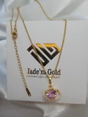 Çelik pembe taşlı kalpli kolye - 3