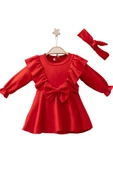 Kız Bebek Elbise Kırmızı Fırfırlı Bandanalı Zıbın Elbise thumbnail 1