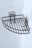 Yapışkanlı Banyo Köşeliği Kancalı Köşe Rafı Duş Şampuanlık Duvar Düzenleyici Organizer Raf - 8