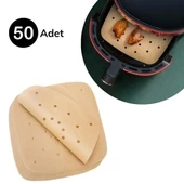 50 Adet Air Fryer Pişirme Kağıdı Tek Kullanımlık Hava Fritöz Yapışmaz Yağlı Kağıt Delikli Model thumbnail 1