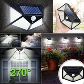 100 Ledli 3 Farklı Aydınlatma Ayarlı Solar Güneş Enerjili Hareket Sensörlü Bahçe Duvar Lambası - 2