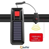 Solar Enerjili Usb İle Şarj Edilebilir Ledli Bisiklet Feneri Kornalı Ve Su Geçirmez Far thumbnail 7