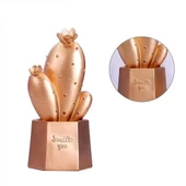 Led Işıklı Sevimli Kaktüs Dekoratif Masa Lambası Mini Biblo Gece Lambası Gold - 3