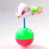 Kedi Oyun Topu Tüylü Fareli Hacı Yatmaz Eğitici Yavru Kedi Fare Kovalama Oyuncağı thumbnail 1