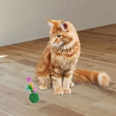 2li Rattan Renkli Peluş Tüy Kedi Köpek Oyuncak Yakalama Çiğneme Çıngıraklı Top Oyuncağı thumbnail 5