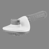 Kedi Köpek Tüy Toplayıcı Kendini Temizleyebilen Ergonomik Rahat Evcil Hayvan Tarağı Gri thumbnail 4