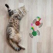 2li Rattan Renkli Peluş Tüy Kedi Köpek Oyuncak Yakalama Çiğneme Çıngıraklı Top Oyuncağı thumbnail 4