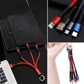 Işıklı Anahtarlık Model 3 İn 1 Usb Çıkışlı Mikro,type-c Ve İphone Uyumlu Şarj Kablosu - 3