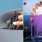 Fotoğraf Makinası Ve Telefon Takılabilen 2si 1 Arada 2.2m Uzayan Selfie Çubuğu Kumandalı Tripod - 4