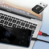 Usb'den Type-c 'ye Dönüştürücü Adaptör Veri Aktarımı Sağlayıcı Şarj Data Çevirici thumbnail 1