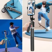 Kumandalı 360 Derece Dönebilen Cep Telefonu Ve Kamera Tripodu 2.2m Uzayabilen Selfie Çubuğu thumbnail 2