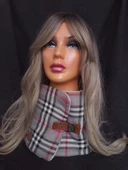 Kadın gri ekose silikon dolgulu polar kumaş neck warmer - 1