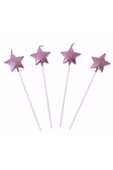 RAYTOYS OYUNCAK   4 ADET METALİK PEMBE YILDIZLI PASTA MUMU YILDIZLI DOĞUM GÜNÜ PEMBE PASTA MUMU YILDIZLI PASTA MUMU - 1