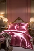 Helen George Pembe Saten Çift Kişilik Nevresim Takımı thumbnail 5